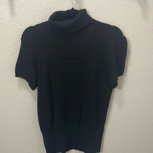 WHBM Black Short Sleeve Turtleneck with Sheer Panel